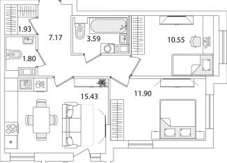 Продается 2-ком. квартира, 53.6 м2, Санкт-Петербург, улица Тамбасова, 5Н, муниципальный округ Сосновая Поляна