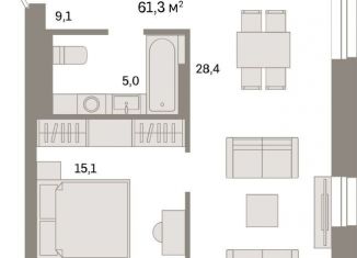 1-ком. квартира на продажу, 60.8 м2, Екатеринбург, улица Пехотинцев, 2Д