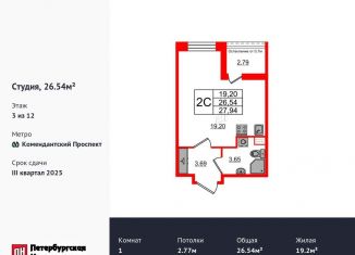 Продаю квартиру студию, 26.5 м2, Санкт-Петербург, муниципальный округ Коломяги