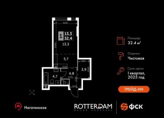 Продам 1-комнатную квартиру, 32.4 м2, Москва, район Нагатино-Садовники, Варшавское шоссе, 37Ак3