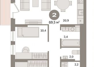 Продается 2-ком. квартира, 69.5 м2, Екатеринбург, улица Пехотинцев, 2Г, улица Пехотинцев