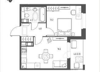 Продам 1-комнатную квартиру, 41.4 м2, Омск, Кировский округ, микрорайон Зелёная Река, 11