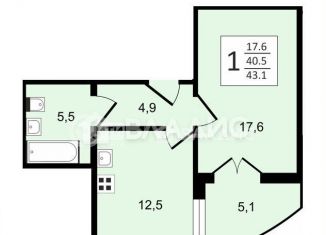 1-комнатная квартира на продажу, 43.1 м2, посёлок Отрадное, бульвар 70 лет Победы, 5