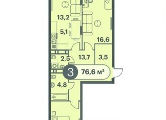 Продается трехкомнатная квартира, 76.6 м2, Красноярск, Кировский район