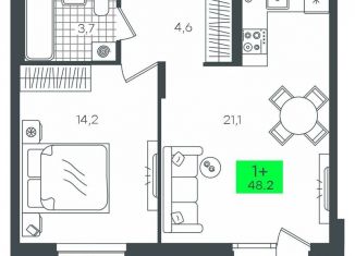 Продается однокомнатная квартира, 48.2 м2, деревня Дударева, ЖК Андерсен Парк, улица Сергея Джанбровского, 2