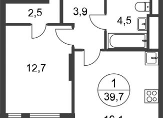 Продам 1-ком. квартиру, 39.7 м2, деревня Рассказовка, деревня Рассказовка, 1