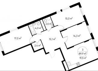 Продам трехкомнатную квартиру, 89.9 м2, деревня Рассказовка, деревня Рассказовка, 1