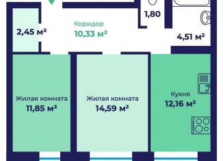 Продаю двухкомнатную квартиру, 58.6 м2, Ярославль, Фрунзенский район