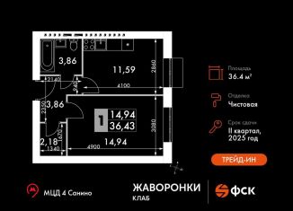 Продам 1-комнатную квартиру, 36.4 м2, деревня Митькино, жилой комплекс Жаворонки Клаб, к4