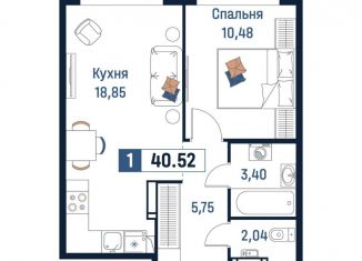 Продаю 1-ком. квартиру, 40.5 м2, Мурино