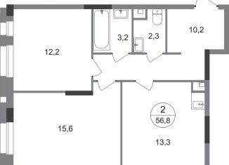 2-ком. квартира на продажу, 56.8 м2, Москва