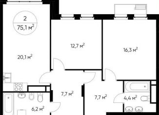 Продаю 2-комнатную квартиру, 75.1 м2, Московская область, Мещерский бульвар, 2