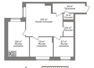 Продам трехкомнатную квартиру, 68.8 м2, Тула, улица Маяковского, 39