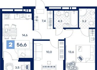 2-ком. квартира на продажу, 56.6 м2, Тюмень, Калининский округ, Пышминская улица, 216А