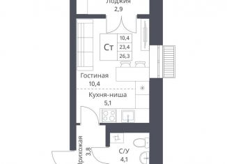 Продаю квартиру студию, 26.3 м2, Новосибирск, улица Декоративный Питомник, 8, Калининский район