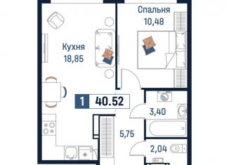 Продам однокомнатную квартиру, 40.5 м2, Мурино