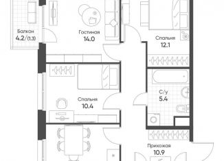 Продается 3-комнатная квартира, 70.4 м2, рабочий посёлок Кольцово, жилой комплекс Счастье в Кольцово, 5