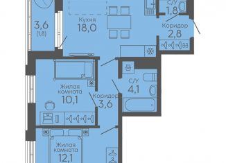 Продается двухкомнатная квартира, 54.3 м2, Екатеринбург, жилой комплекс Новокольцовский, 6