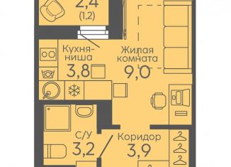 Продажа квартиры студии, 21.1 м2, Екатеринбург, метро Ботаническая, жилой комплекс Новокольцовский, 6