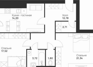 Продается двухкомнатная квартира, 77.4 м2, Тула, улица Героев России, 8