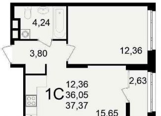 Продажа однокомнатной квартиры, 37.4 м2, Рязань