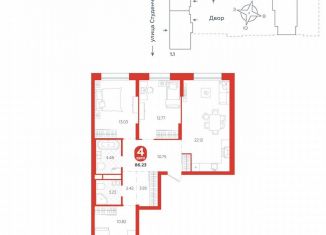 Продается 4-комнатная квартира, 86.2 м2, Екатеринбург, Студенческая улица, 1М