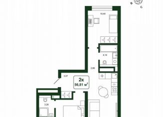 Продажа 2-ком. квартиры, 56.8 м2, деревня Дударева, улица Сергея Джанбровского, 25