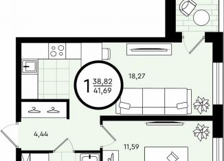 Продам 1-комнатную квартиру, 41.7 м2, Тюмень, ​улица Александра Звягина, 4