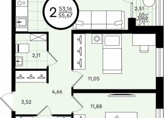Продаю двухкомнатную квартиру, 55.7 м2, Тюмень, ​улица Александра Звягина, 5