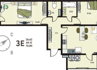 Продается 2-ком. квартира, 70.9 м2, Липецкая область