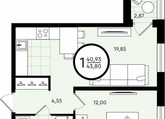 Продаю 1-комнатную квартиру, 43.8 м2, Тюмень, ​улица Александра Звягина, 5