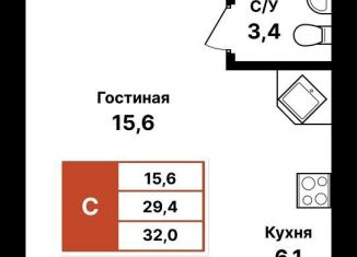 Продаю квартиру студию, 32 м2, Уфа, улица Даяна Мурзина, 5/1, ЖК Цветы Башкирии
