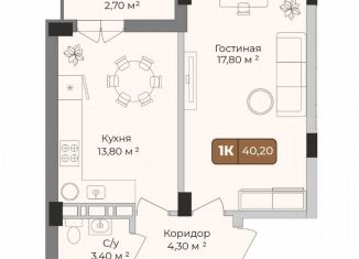 Продажа 1-комнатной квартиры, 40.2 м2, Краснодар, улица имени Сергея Есенина, 108лит3, Музыкальный микрорайон