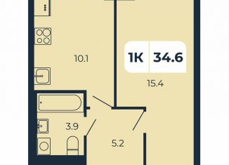 Продаю 1-ком. квартиру, 34.6 м2, поселок Верхнетемерницкий