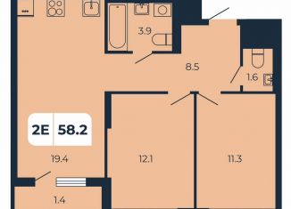 2-ком. квартира на продажу, 58.2 м2, поселок Верхнетемерницкий