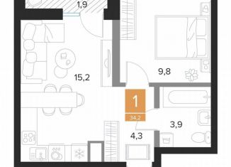 Продается 1-комнатная квартира, 34.2 м2, Курск