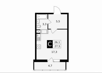 Квартира на продажу студия, 27.5 м2, Подольск, Садовая улица, 14