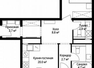 Продаю 2-ком. квартиру, 65.8 м2, деревня Сапроново, микрорайон Купелинка, 7, ЖК Эко Видное 2.0