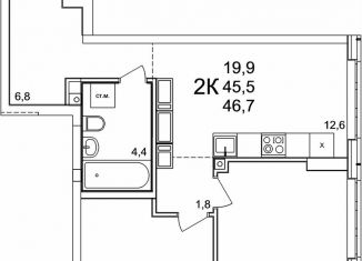 Продажа двухкомнатной квартиры, 46.7 м2, деревня Анкудиновка, ЖК КМ Анкудиновский Парк