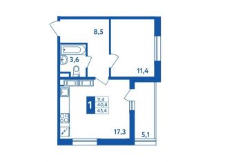 Однокомнатная квартира на продажу, 43.4 м2, Республика Башкортостан