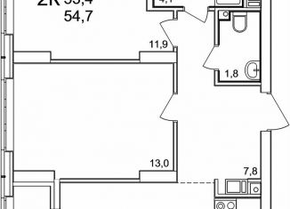 Продажа двухкомнатной квартиры, 54.7 м2, деревня Анкудиновка