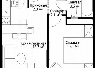 Продам 1-комнатную квартиру, 36.5 м2, деревня Сапроново, микрорайон Купелинка, 7, ЖК Эко Видное 2.0