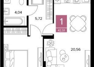 Продаю 1-комнатную квартиру, 42.5 м2, Рязань