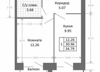Продам 1-комнатную квартиру, 34.8 м2, Ярославль, Хуторская улица, 12
