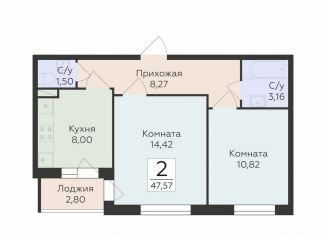 Продается 2-ком. квартира, 47.6 м2, Воронеж