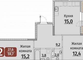 Продаю 2-ком. квартиру, 59.7 м2, Чебоксары