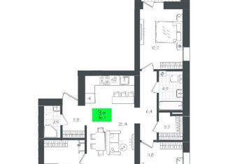 3-комнатная квартира на продажу, 86.8 м2, Тюмень, Калининский округ