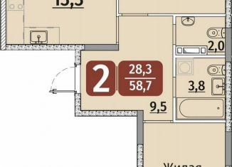 Продам двухкомнатную квартиру, 58.7 м2, Чебоксары