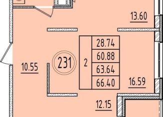Двухкомнатная квартира на продажу, 60.9 м2, посёлок Шушары