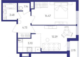 Продажа двухкомнатной квартиры, 41.2 м2, посёлок Шушары